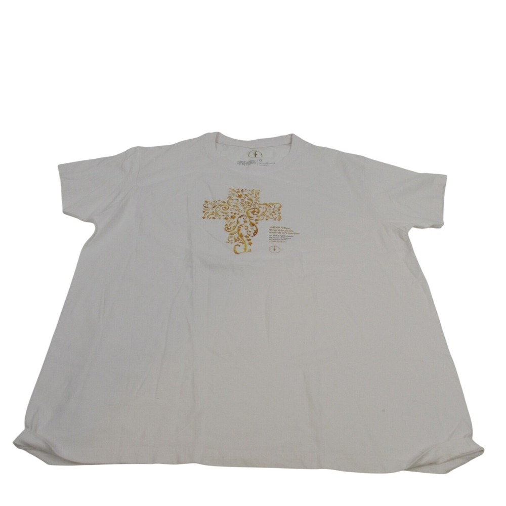 Santuario de Fatima Cross T Shirt XL White Gold Religious Psalm 44 Christian Tee